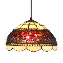 Diameter 30cm (12 inch) Handmade Rustic Retro Stained Glass Pendant Light Colorful Round Beads Glass Shade Bedroom Living Room Dining Room