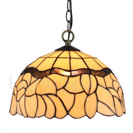 Diameter 30cm (12 inch) Handmade Rustic Retro Stained Glass Pendant Light Light Yellow Pattern Glass Shade Bedroom Living Room Dining Room