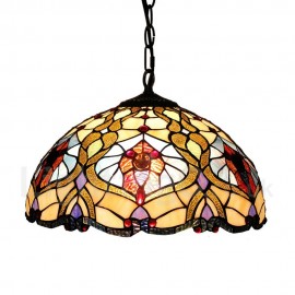 Diameter 40cm (16 inch) Handmade Rustic Retro Stained Glass Pendant Lights Multicolor Pattern Glass Shade Bedroom Living Room Dining Room