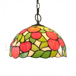 Diameter 30cm (12 inch) Handmade Rustic Retro Stained Glass Pendant Light Red Apple Pattern Glass Shade Bedroom Living Room Dining Room