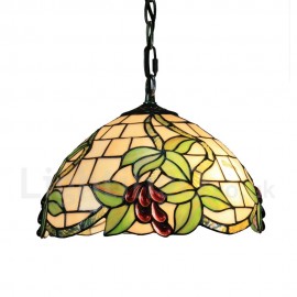 Diameter 30cm (12 inch) Handmade Rustic Retro Stained Glass Pendant Light Friut Tree Pattern Glass Shade Bedroom Living Room Dining Room