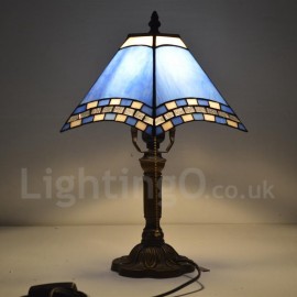 Bedside Stained Glass Table Lamp with One-light in Blue Stained Glass Stained Glass Style