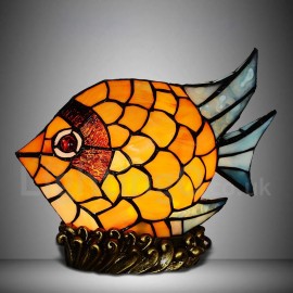 Vintage Orange Fish Shape 9 Inch Mini Kids Room Night Lamp in Stained Glass Stained Glass Style