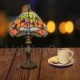 Handmade Rustic Retro Stained Glass Table Lamp Resin Base Blue Dragonfly Pattern Bedroom Living Room Dining Room Diameter 20cm (8 inch) Lampshade