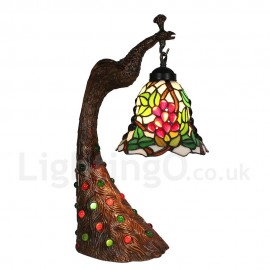 Handmade Rustic Retro Stained Glass Table Lamp Peacock Resin Base Grape Pattern Bedroom Living Room Dining Room Diameter 20cm (8 inch) Lampshade