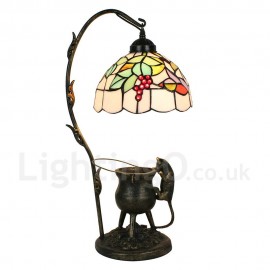 Handmade Rustic Retro Stained Glass Table Lamp Pilfering Cat Grape Pattern Bedroom Living Room Dining Room Diameter 20cm (8 inch) Lampshade
