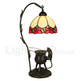 Handmade Rustic Retro Stained Glass Table Lamp Pilfering Cat Red Edge Bedroom Living Room Dining Room Diameter 20cm (8 inch) Lampshade