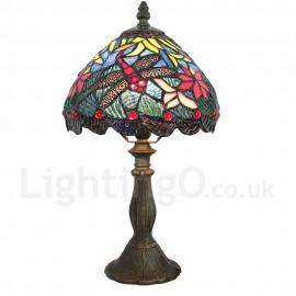 Handmade Rustic Retro Stained Glass Table Lamp Resin Base Red Dragonfly Pattern Bedroom Living Room Dining Room Diameter 20cm (8 inch) Lampshade