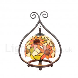 Handmade Rustic Retro Stained Glass Table Lamp Sunflower Pattern Metal Frame Bedroom Living Room Dining Room Diameter 20cm (8 inch) Lampshade