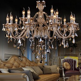 Chandelier Crystal Cognac Color Luxury Modern 2 Tiers Living 15 Lights