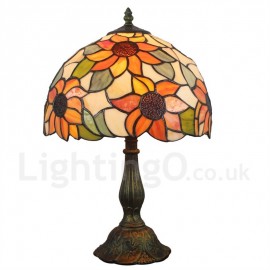Diameter 30cm (12 inch) Handmade Rustic Retro Stained Glass Table Lamp Sunflower Pattern Shade Bedroom Living Room Dining Room