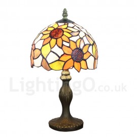Handmade Rustic Retro Stained Glass Table Lamp Resin Base Sunflower Pattern Bedroom Living Room Dining Room Diameter 20cm (8 inch) Lampshade