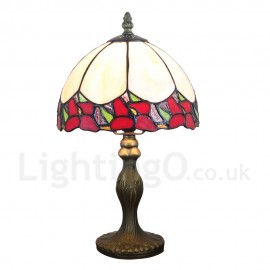 Handmade Rustic Retro Stained Glass Table Lamp Resin Base Colorful Flower Edge Bedroom Living Room Dining Room Diameter 20cm (8 inch) Lampshade