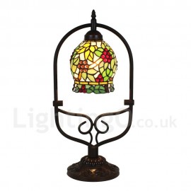 Handmade Rustic Retro Stained Glass Table Lamp Colorful Grape Pattern Arched Metal Frame Bedroom Living Room Dining Room Diameter 20cm (8 inch) Lampshade