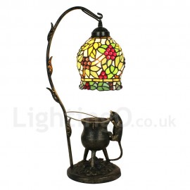 Handmade Rustic Retro Stained Glass Table Lamp Pilfering Cat Colorful Grape Pattern Bedroom Living Room Dining Room Diameter 20cm (8 inch) Lampshade