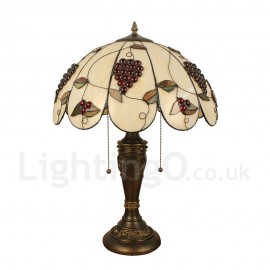 Diameter 40cm (16 inch) Handmade Retro Stained Glass Table Lamp Grape Pattern Glass Shade Bedroom Living Room Dining Room