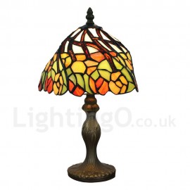 Handmade Rustic Retro Stained Glass Table Lamp Resin Base Colorful Leaves Pattern Bedroom Living Room Dining Room Diameter 20cm (8 inch) Lampshade