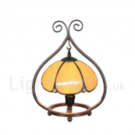 Handmade Rustic Retro Stained Glass Table Lamp Metal Frame Light Yellow Bedroom Living Room Dining Room Diameter 20cm (8 inch) Lampshade
