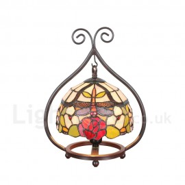 Handmade Rustic Retro Stained Glass Table Lamp Dragonfly Gathering Flower Pattern Metal Frame Bedroom Living Room Dining Room Diameter 20cm (8 inch) Lampshade