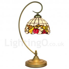 Handmade Rustic Retro Stained Glass Table Lamp Metal Bending Pipe Round Base Colorful Fruit Pattern Bedroom Living Room Dining Room Diameter 20cm (8 inch) Lampshade