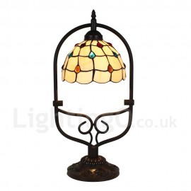 Handmade Rustic Retro Stained Glass Table Lamp Colorful Gem Pattern Arched Metal Frame Bedroom Living Room Dining Room Diameter 20cm (8 inch) Lampshade