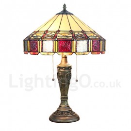 Diameter 40cm (16 inch) Handmade Retro Stained Glass Table Lamp Mongolian Yurts Shape Glass Shade Bedroom Living Room Dining Room