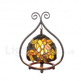 Handmade Rustic Retro Stained Glass Table Lamp Grape Pattern Metal Frame Bedroom Living Room Dining Room Diameter 20cm (8 inch) Lampshade