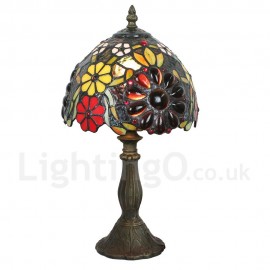 Handmade Rustic Retro Stained Glass Table Lamp Resin Base Bana Pattern Bedroom Living Room Dining Room Diameter 20cm (8 inch) Lampshade