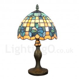 Handmade Rustic Retro Stained Glass Table Lamp Resin Base Colorful Pattern Bedroom Living Room Dining Room Diameter 20cm (8 inch) Lampshade