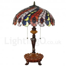 Diameter 40cm (16 inch) Handmade Retro Stained Glass Table Lamp Colorful Phoenix Tail Glass Shade Bedroom Living Room Dining Room