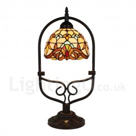Handmade Rustic Retro Stained Glass Table Lamp Colorful Pattern Arched Metal Frame Bedroom Living Room Dining Room Diameter 20cm (8 inch) Lampshade