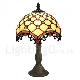 Handmade Rustic Retro Stained Glass Table Lamp Resin Base Embedding Beads Grid Pattern Bedroom Living Room Dining Room Diameter 20cm (8 inch) Lampshade