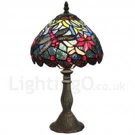 Handmade Rustic Retro Stained Glass Table Lamp Resin Base Dragonfly Pattern Bedroom Living Room Dining Room Diameter 20cm (8 inch) Lampshade