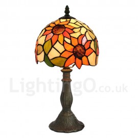 Handmade Rustic Retro Stained Glass Table Lamp Resin Base Sunflower Pattern Bedroom Living Room Dining Room Diameter 20cm (8 inch) Lampshade