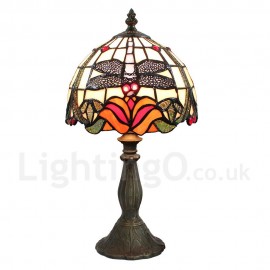 Handmade Rustic Retro Stained Glass Table Lamp Resin Base Dragonfly Pattern Bedroom Living Room Dining Room Diameter 20cm (8 inch) Lampshade