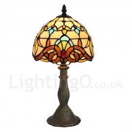 Handmade Rustic Retro Stained Glass Table Lamp Resin Base Colorful Pattern Bedroom Living Room Dining Room Diameter 20cm (8 inch) Lampshade