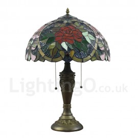 Diameter 40cm (16 inch) Handmade Retro Stained Glass Table Lamp Wild Rose Pattern Glass Shade Bedroom Living Room Dining Room