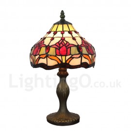 Handmade Rustic Retro Stained Glass Table Lamp Resin Base Colorful Flower Pattern Bedroom Living Room Dining Room Diameter 20cm (8 inch) Lampshade