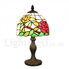 Handmade Rustic Retro Stained Glass Table Lamp Resin Base Colorful Flower Pattern Bedroom Living Room Dining Room Diameter 20cm (8 inch) Lampshade