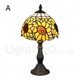 Handmade Rustic Retro Stained Glass Table Lamp Resin Base Sunflower Pattern Bedroom Living Room Dining Room Diameter 20cm (8 inch) Lampshade