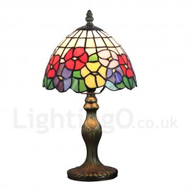 Handmade Rustic Retro Stained Glass Table Lamp Resin Base Colorful Flower Pattern Bedroom Living Room Dining Room Diameter 20cm (8 inch) Lampshade