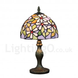 Handmade Rustic Retro Stained Glass Table Lamp Resin Base Colorful Flower Pattern Bedroom Living Room Dining Room Diameter 20cm (8 inch) Lampshade