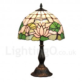 Diameter 30cm (12 inch) Handmade Rustic Retro Stained Glass Table Lamp Lotus Pattern Shade Bedroom Living Room Dining Room