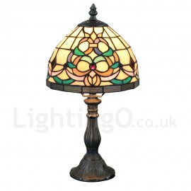 Handmade Rustic Retro Stained Glass Table Lamp Resin Base Colorful Pattern Bedroom Living Room Dining Room Diameter 20cm (8 inch) Lampshade