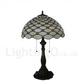 Diameter 40cm (16 inch) Handmade Retro Stained Glass Table Lamp Scale Pattern Glass Shade Bedroom Living Room Dining Room