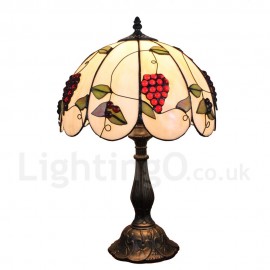 Diameter 30cm (12 inch) Handmade Rustic Retro Stained Glass Table Lamp Grape Pattern Shade Bedroom Living Room Dining Room