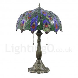 Diameter 40cm (16 inch) Handmade Retro Stained Glass Table Lamp Colorful Leaves Pattern Glass Shade Bedroom Living Room Dining Room