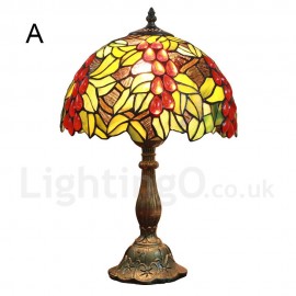 Diameter 30cm (12 inch) Handmade Rustic Retro Stained Glass Table Lamp Red Grapes Pattern Shade Bedroom Living Room Dining Room