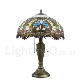 Diameter 40cm (16 inch) Handmade Retro Stained Glass Table Lamp Colorful Pattern Glass Shade Bedroom Living Room Dining Room