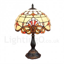 Diameter 30cm (12 inch) Handmade Rustic Retro Stained Glass Table Lamp Colorful Pattern Shade Bedroom Living Room Dining Room